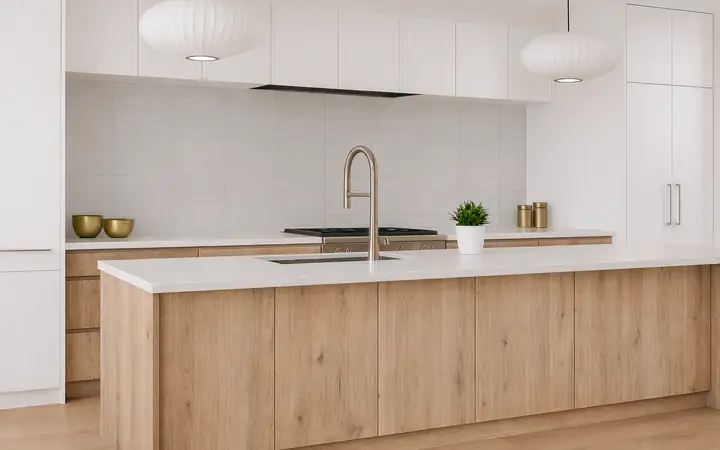 Cuisine avec façades Syncron effet bois