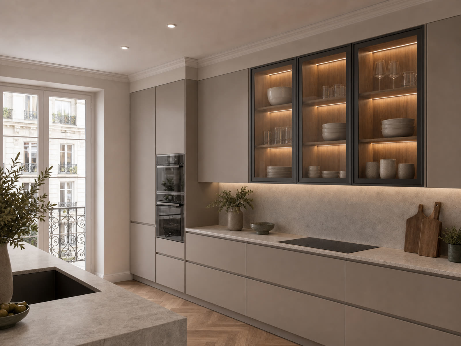 Cuisine contemporaine aux façades sur mesure compatibles