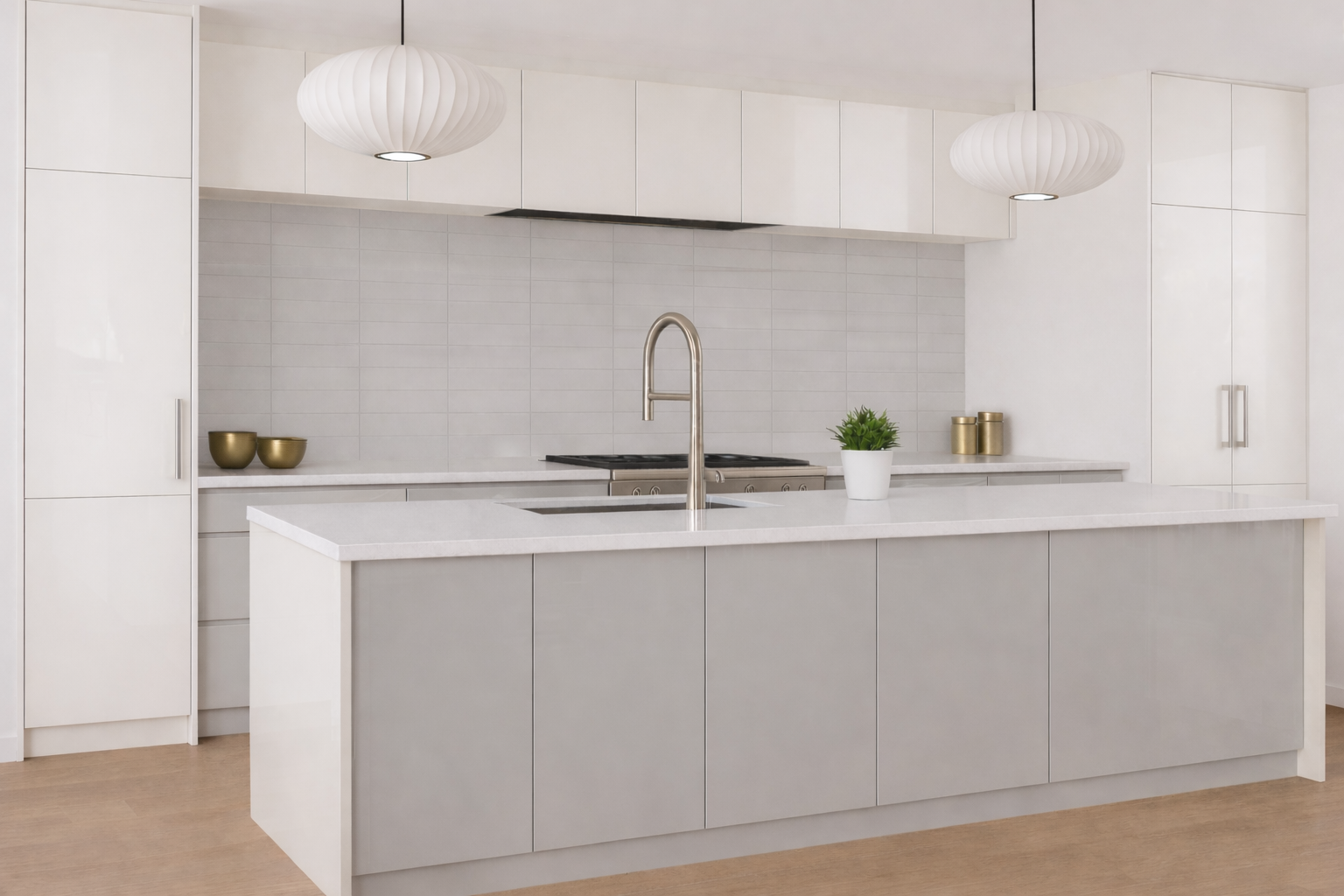 Portes de cuisine grises en finition Zénit supermate