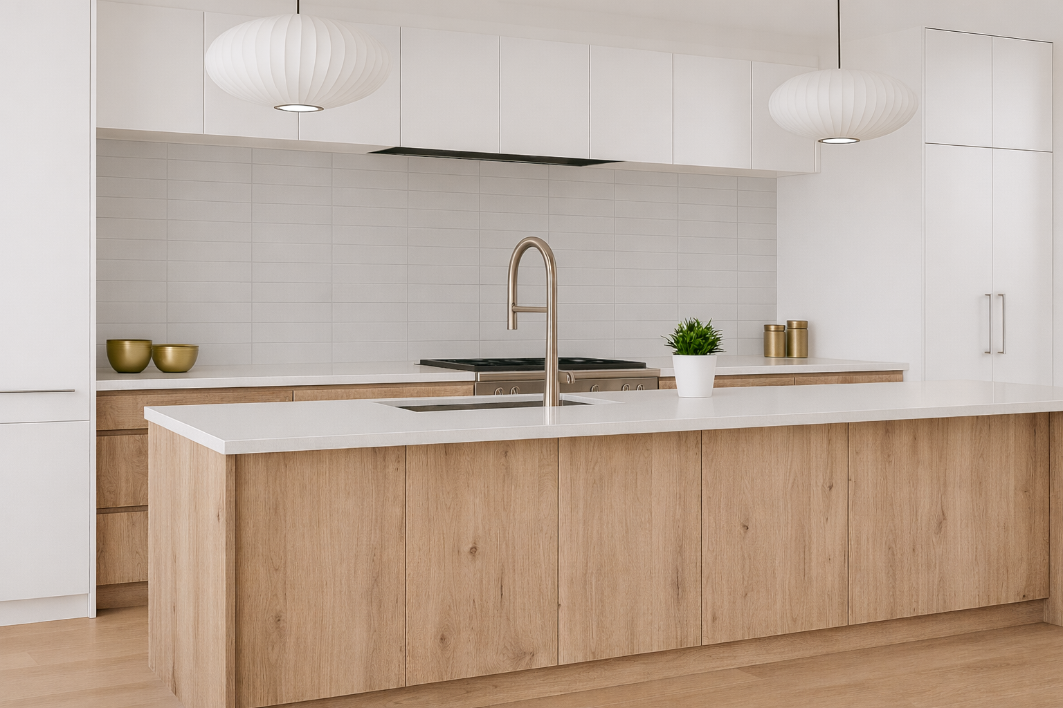 Cuisine avec des façades Syncron à grain de bois synchronisé