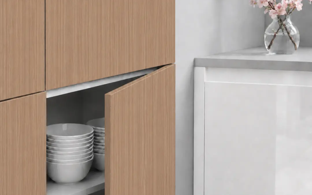 Portes de cuisine effet bois préparées avec charnières