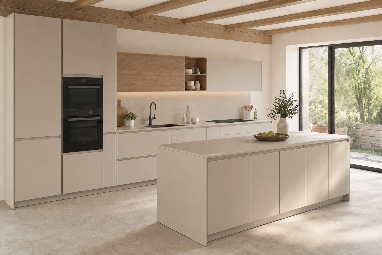 Cuisine contemporaine avec façades Finger-Pull à prise de main intégrée