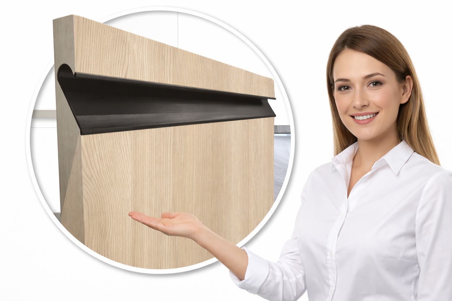 Façade de cuisine effet bois avec poignée intégrée, présentée par Cekonay